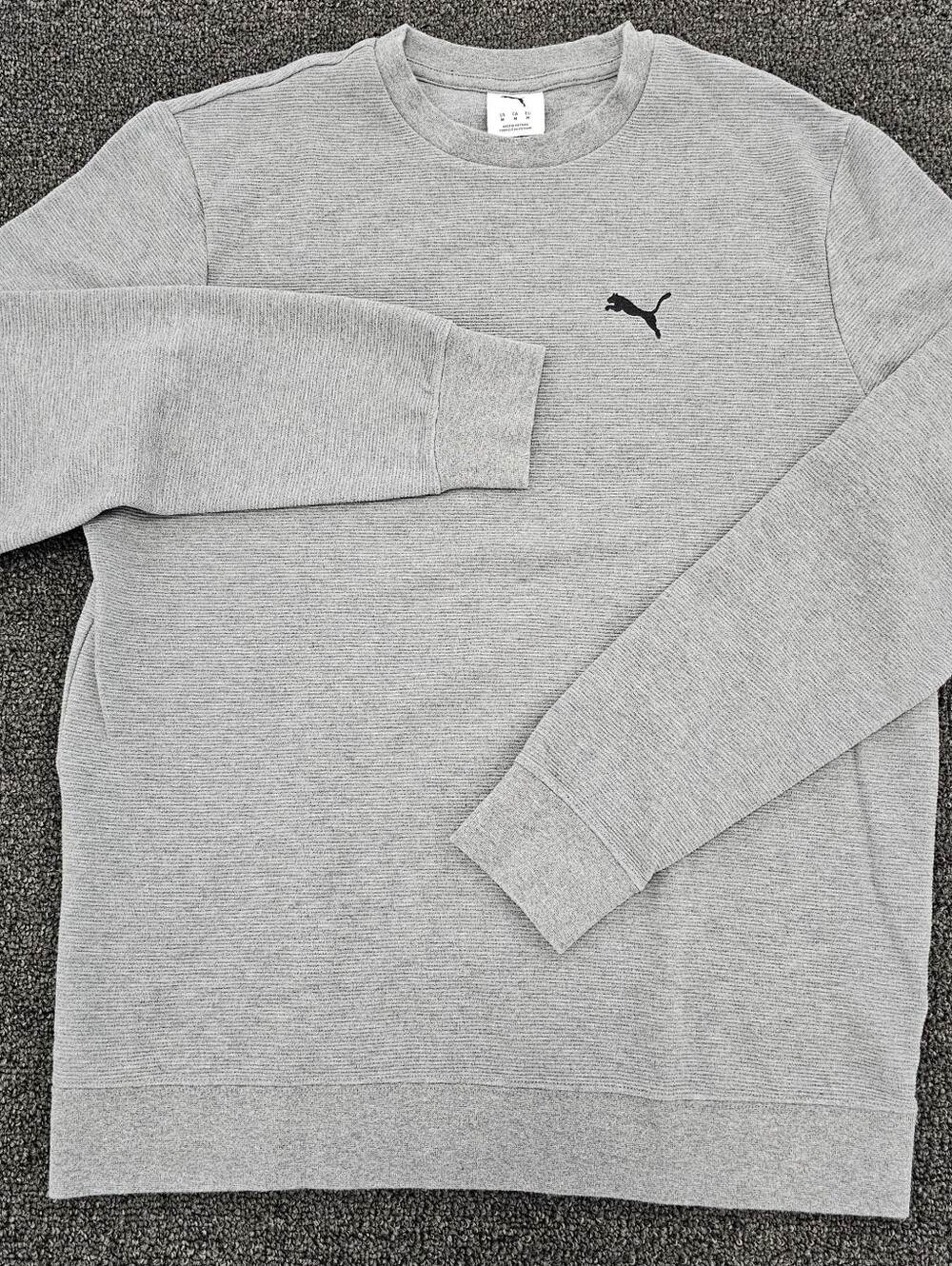 PUMA Mens Sweatshirt Crew Neck Regular Fit Textured Fabric Gray M Embroidered
